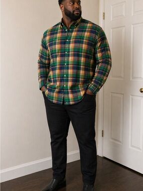 Polo by Ralph Lauren Green Multi Stripe Plaid Button-Down Shirt 3XLT- Big & Tall